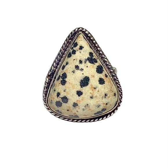 Natural Dalmation Gemstone in a Handcrafted 925 Stamped Ring (8.5) - Picture 1 of 7